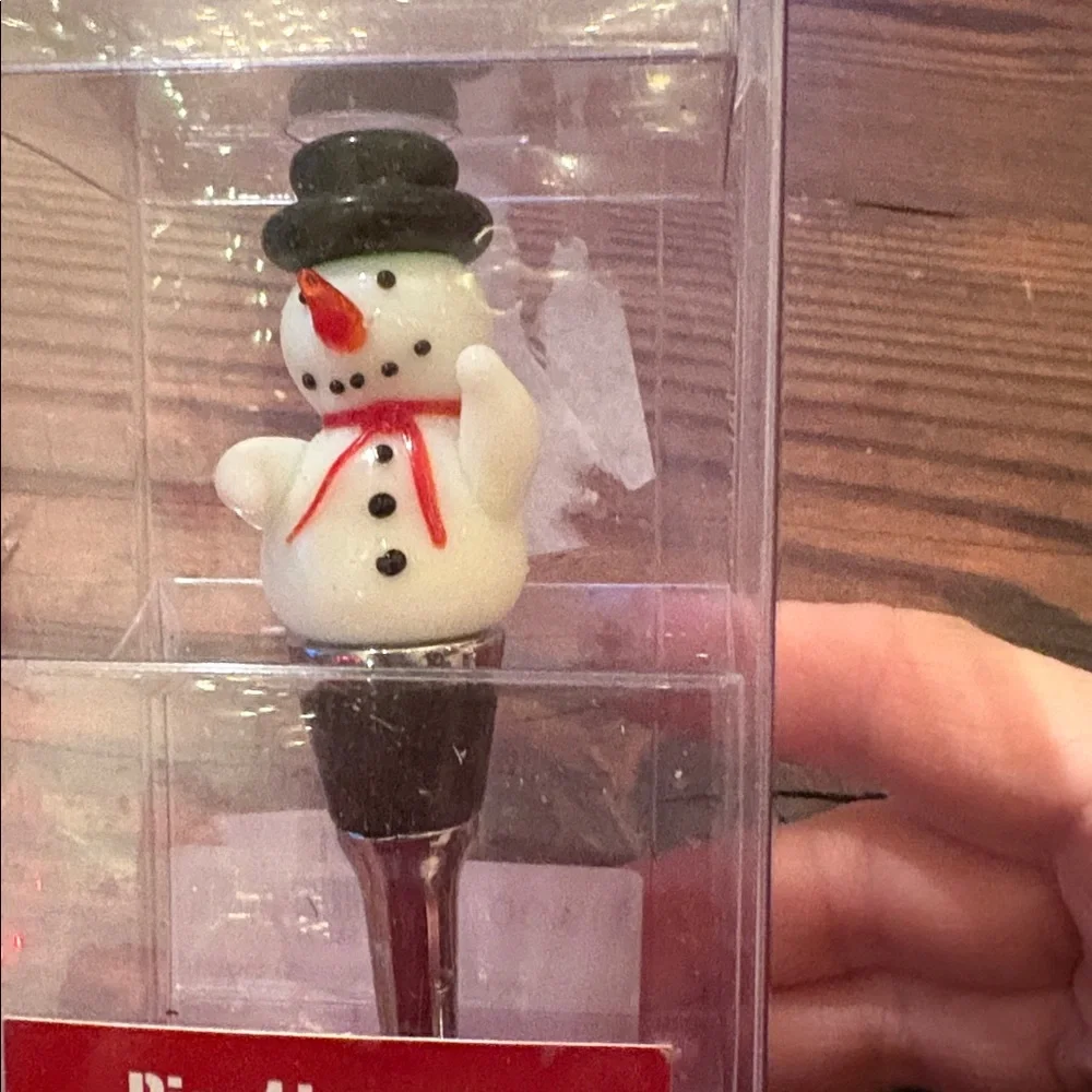 Vintage Pier 1 Imports handblown glass Snowman Bottle Stopper